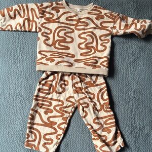 Organic Zoo - Two-Piece Beige and Brown Sweatshirt and Wide Leg Sweatpants